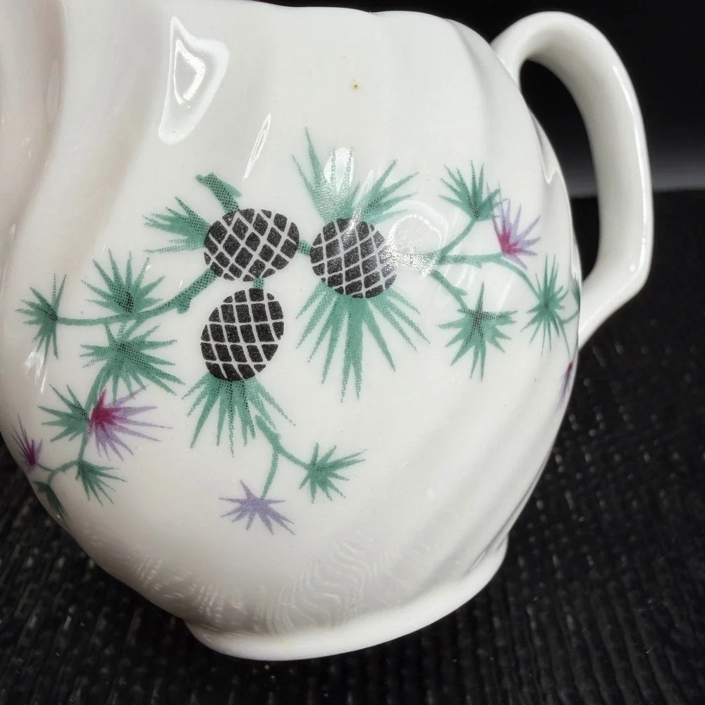Royal Adderley Bone China Creamer Scottish Thistle Swirl‎ Gold Trim England 3in